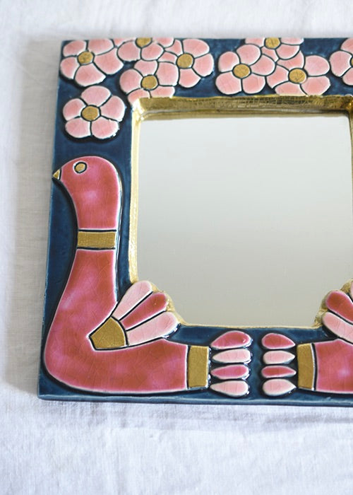 Mithé Espelt Cygnes miroir céramique rose bleu 25 cm