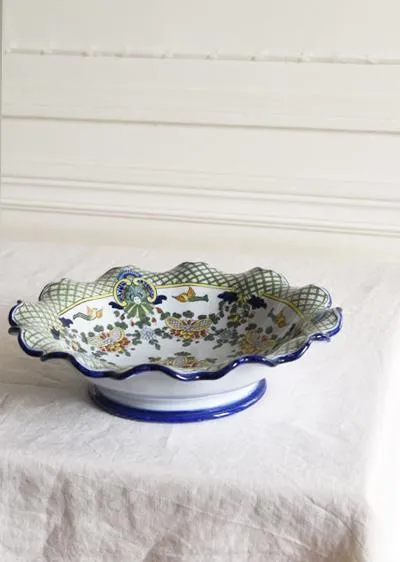 Marest Nevers panier corbeille faïence verte bleue 29 cm