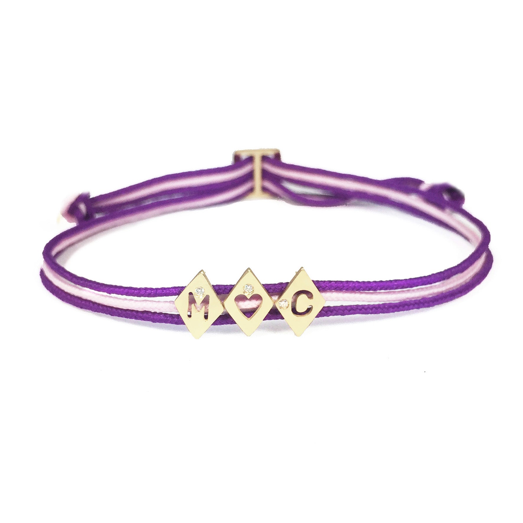 Aimée Aimer Alphabet bracelet 3 lettres or diamant rose