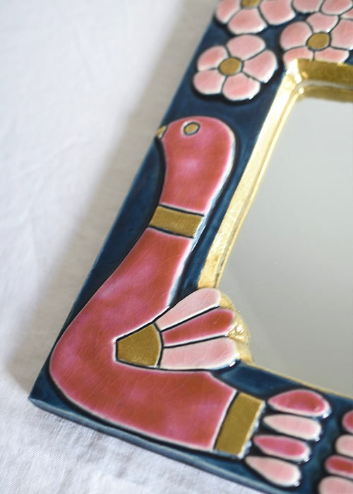 Mithé Espelt Cygnes miroir céramique rose bleu 25 cm