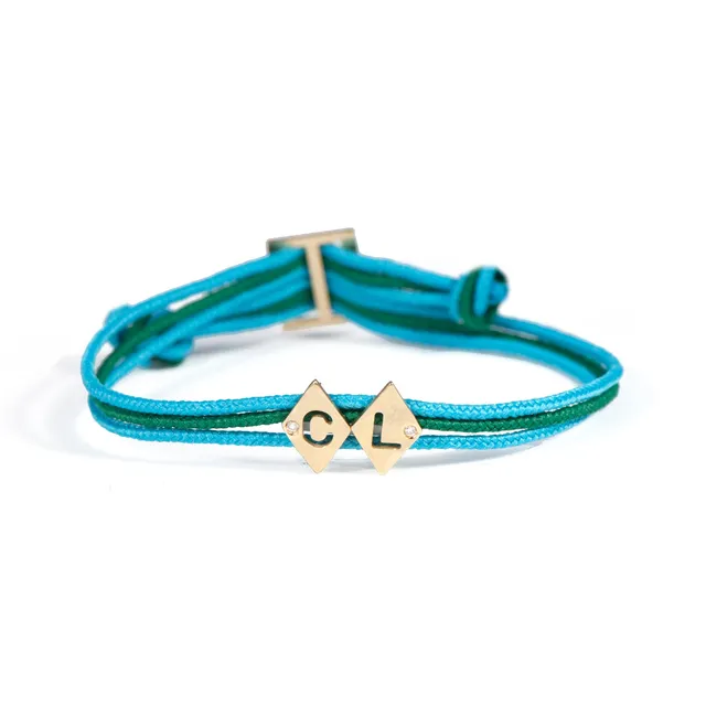 Aimée Aimer Alphabet bracelet 2 lettres cordon bleu outremer