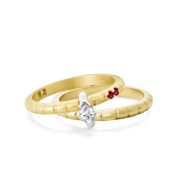 Aimée Aimer Nous n°5 bague or jaune rubis diamants taille 54