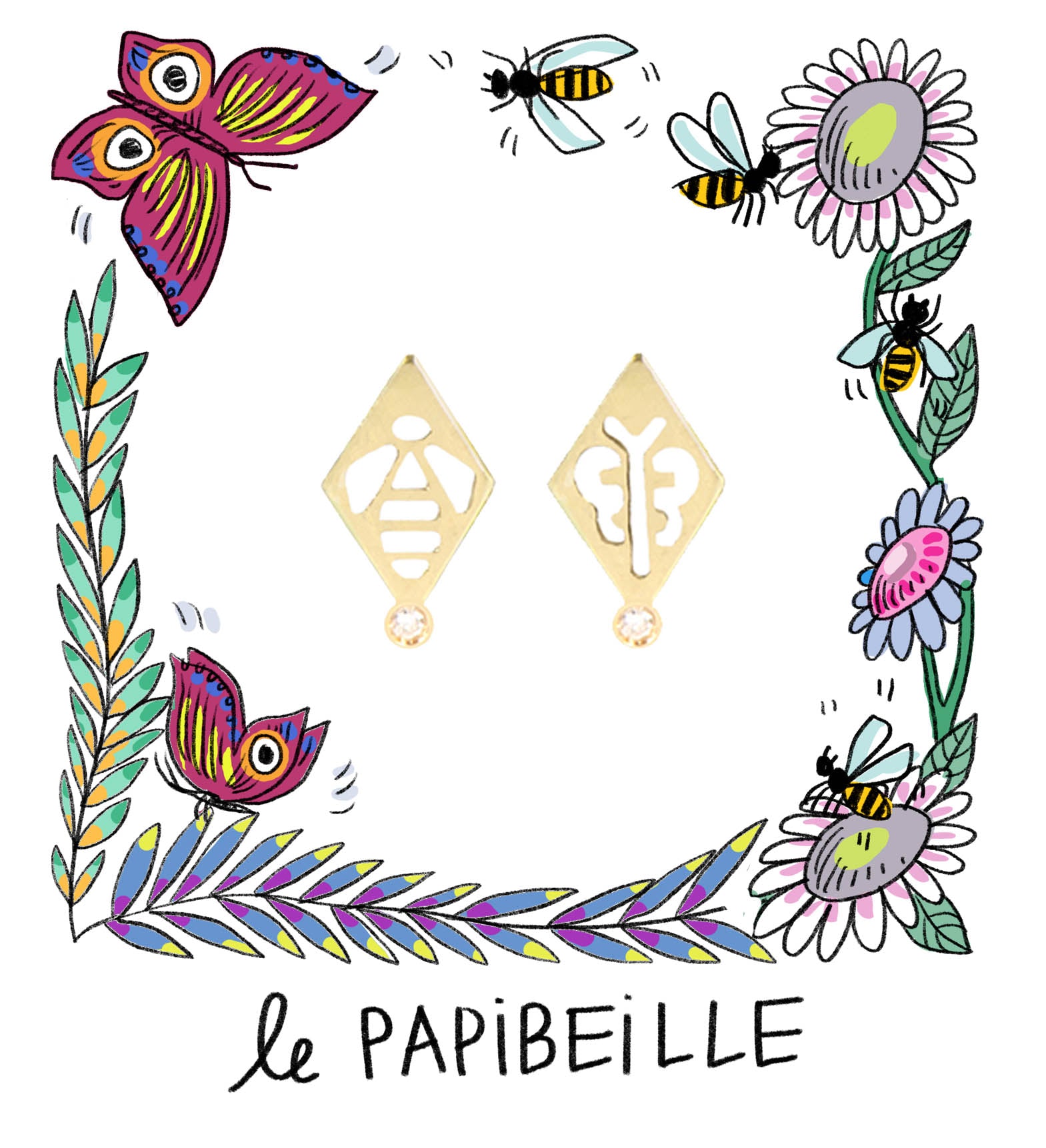 Aimée Aimer Abeille boucle d'oreille or diamant mono