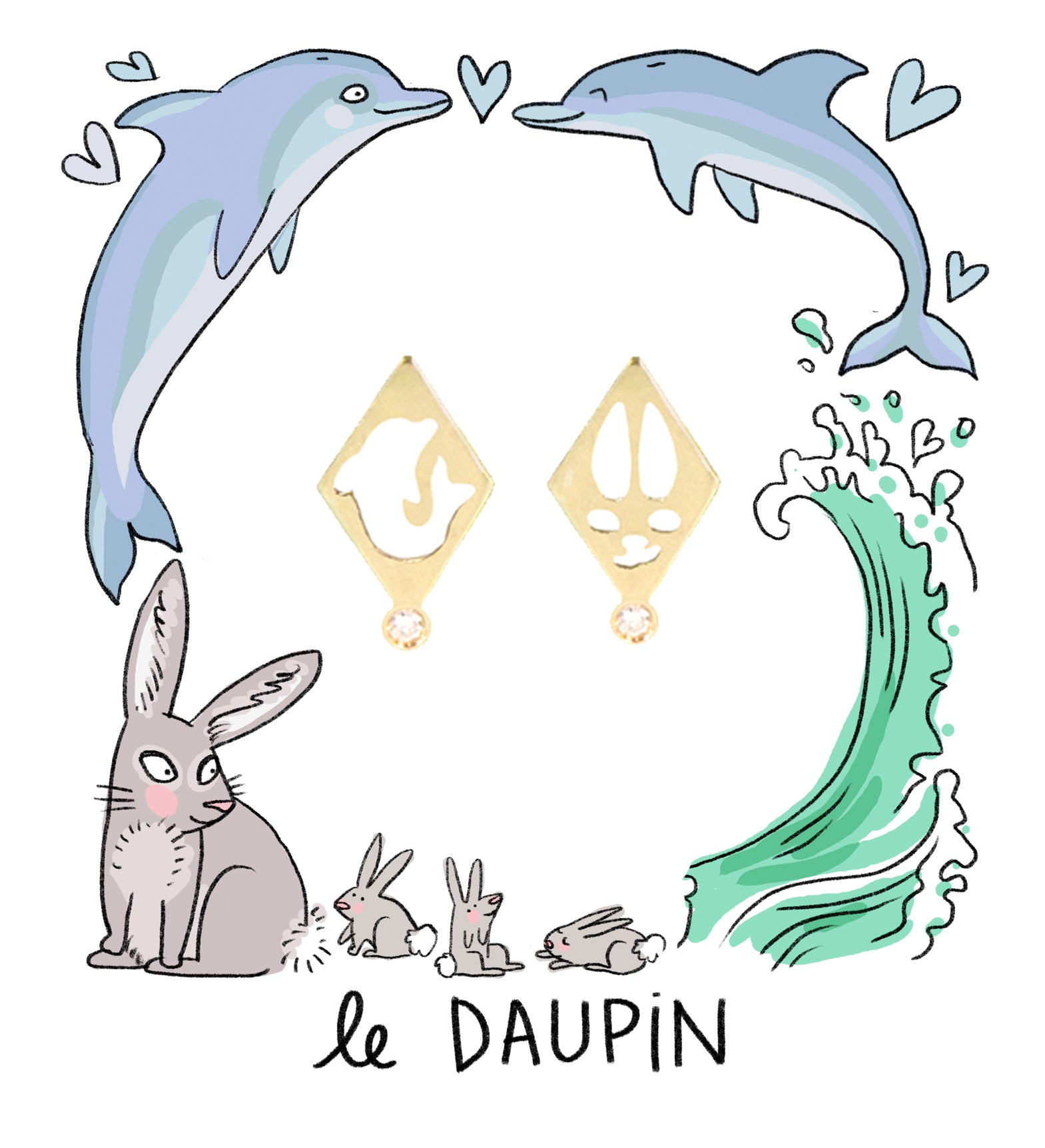Aimée Aimer Dauphin boucle d'oreille or jaune diamant