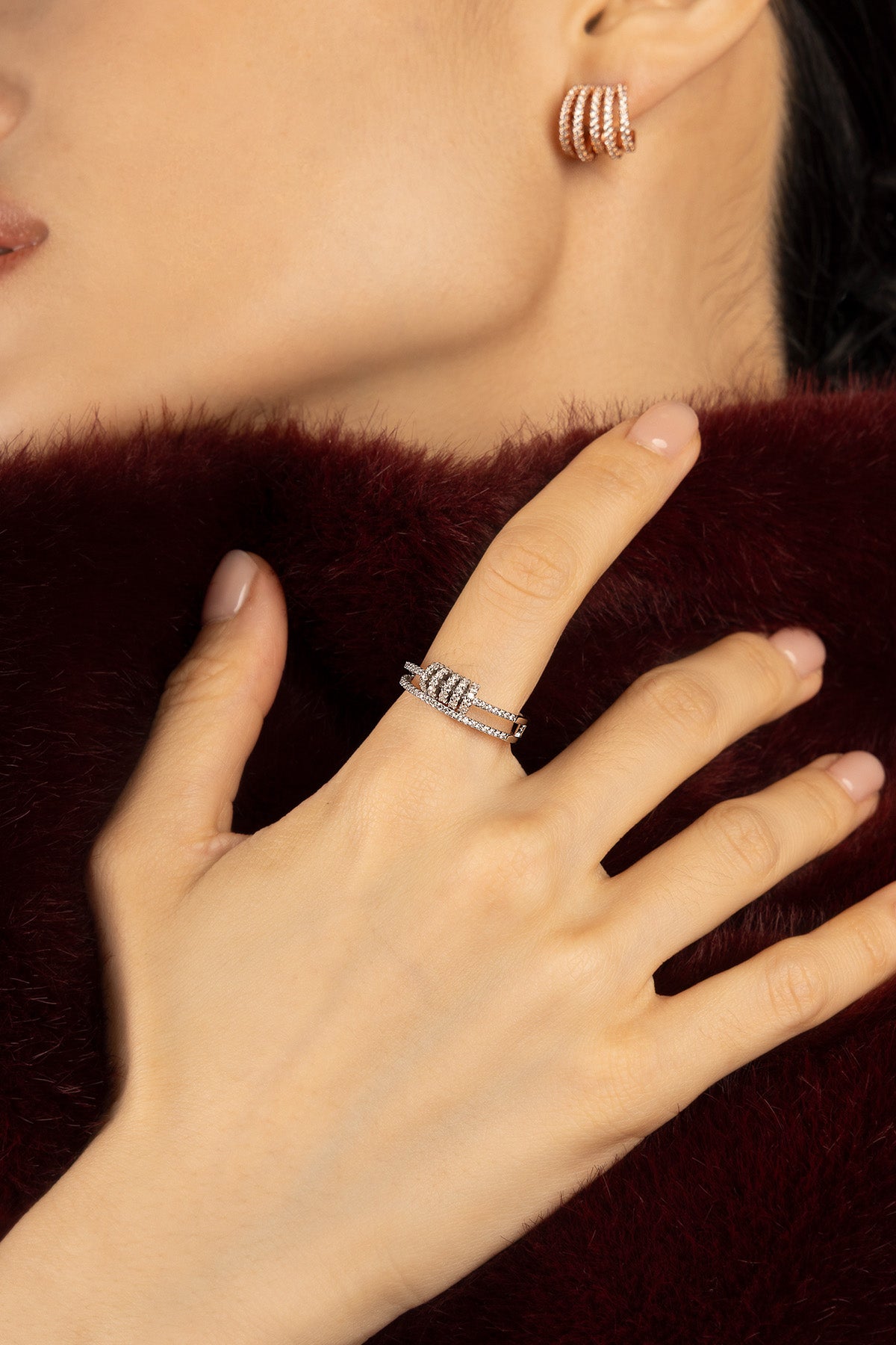 APM Monaco Croisette Piercing Double bague argent blanc zircons