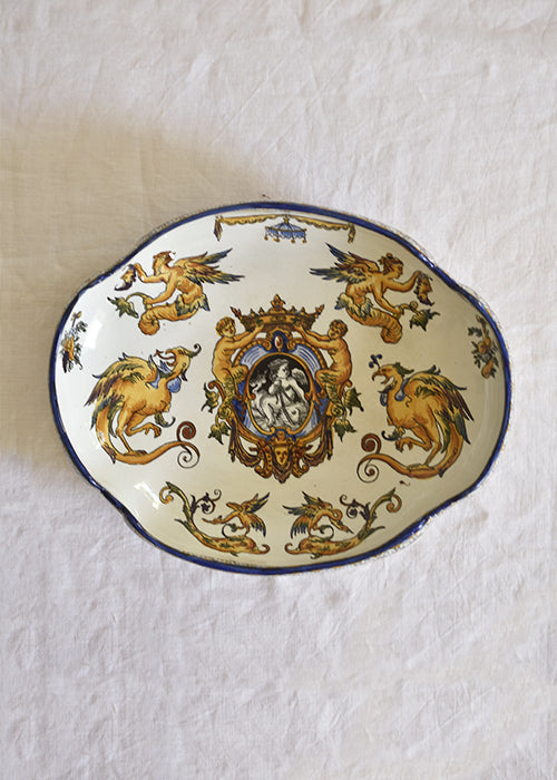Aimée Aimer Gien Renaissance plat corbeille faïence 29 cm pièce unique