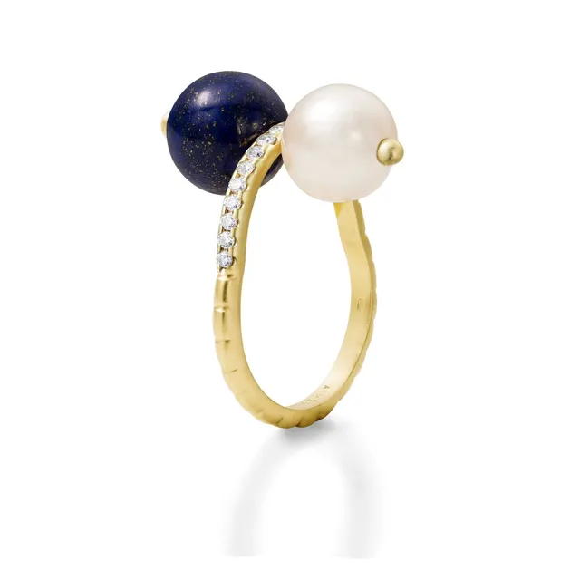 Aimée Aimer Chance bague or jaune perle lapis lazuli diamants