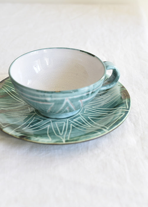 Robert Picault tasses petit déjeuner céramique verte paire