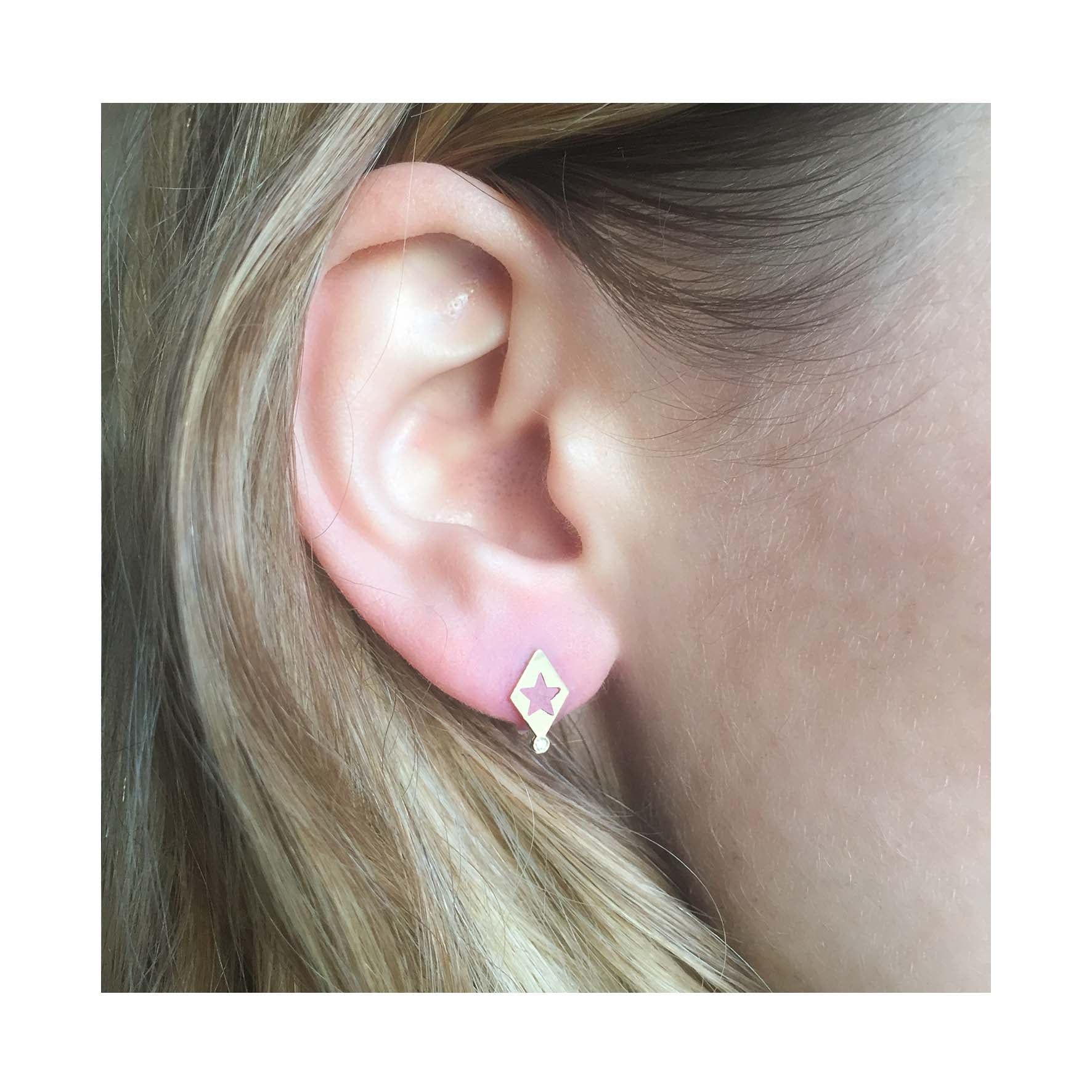 Aimée Aimer ÉtoileCoeur boucles or jaune diamant paire