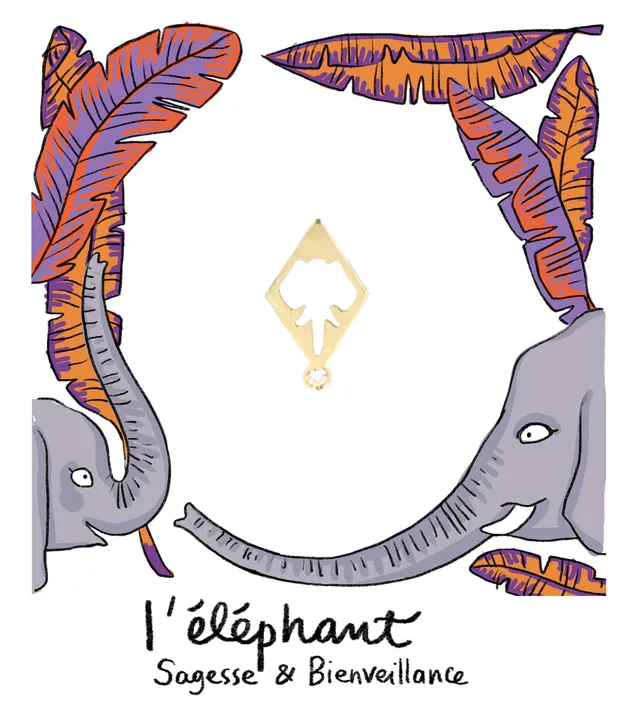 Aimée Aimer Éléphant boucle d'oreille or jaune diamant à l'unité