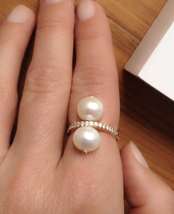 Aimée Aimer Chance bague or jaune perles diamants taille 54