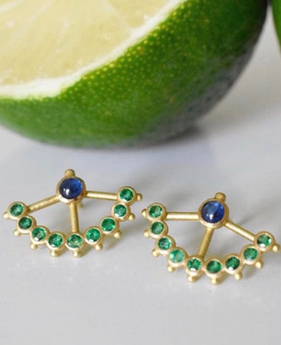 Aimée.Aimer Beija-flor Boucles Or Jaune Saphirs Émeraudes Paire