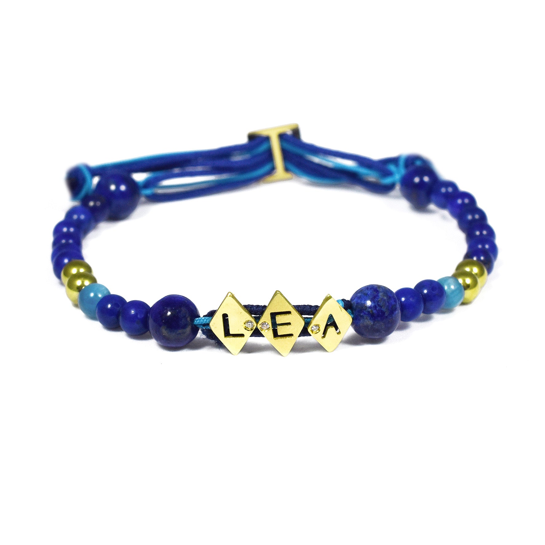 Aimée Aimer Alphabet Aloha Bracelet or jaune diamant 3 lettres