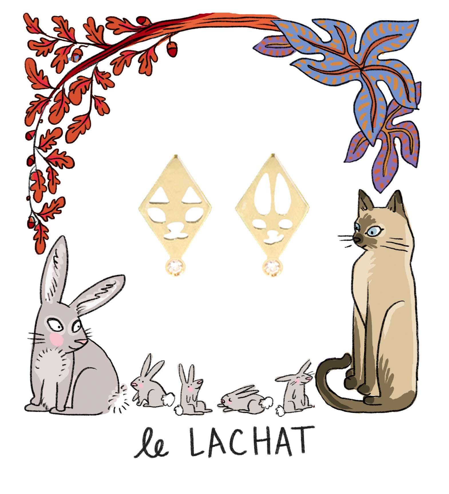Aimée Aimer Chat boucle d'oreille or jaune diamant seule