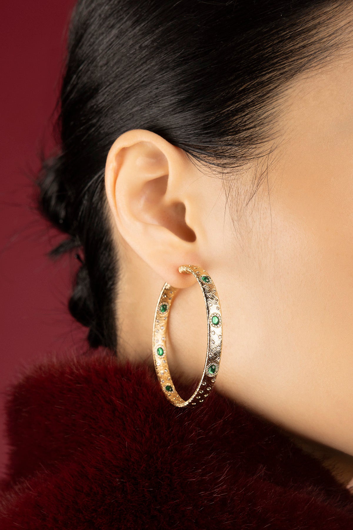 APM Monaco Automne Les Cabochons boucles créoles dorées vertes 50mm