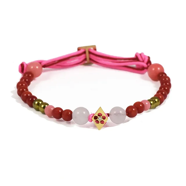 Aimée.Aimer Bel Aloha Bracelet Fleur Or Quartz Rose Perles