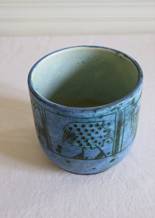 Aimée Aimer Jacques Blin cache-pot céramique bleu oiseaux