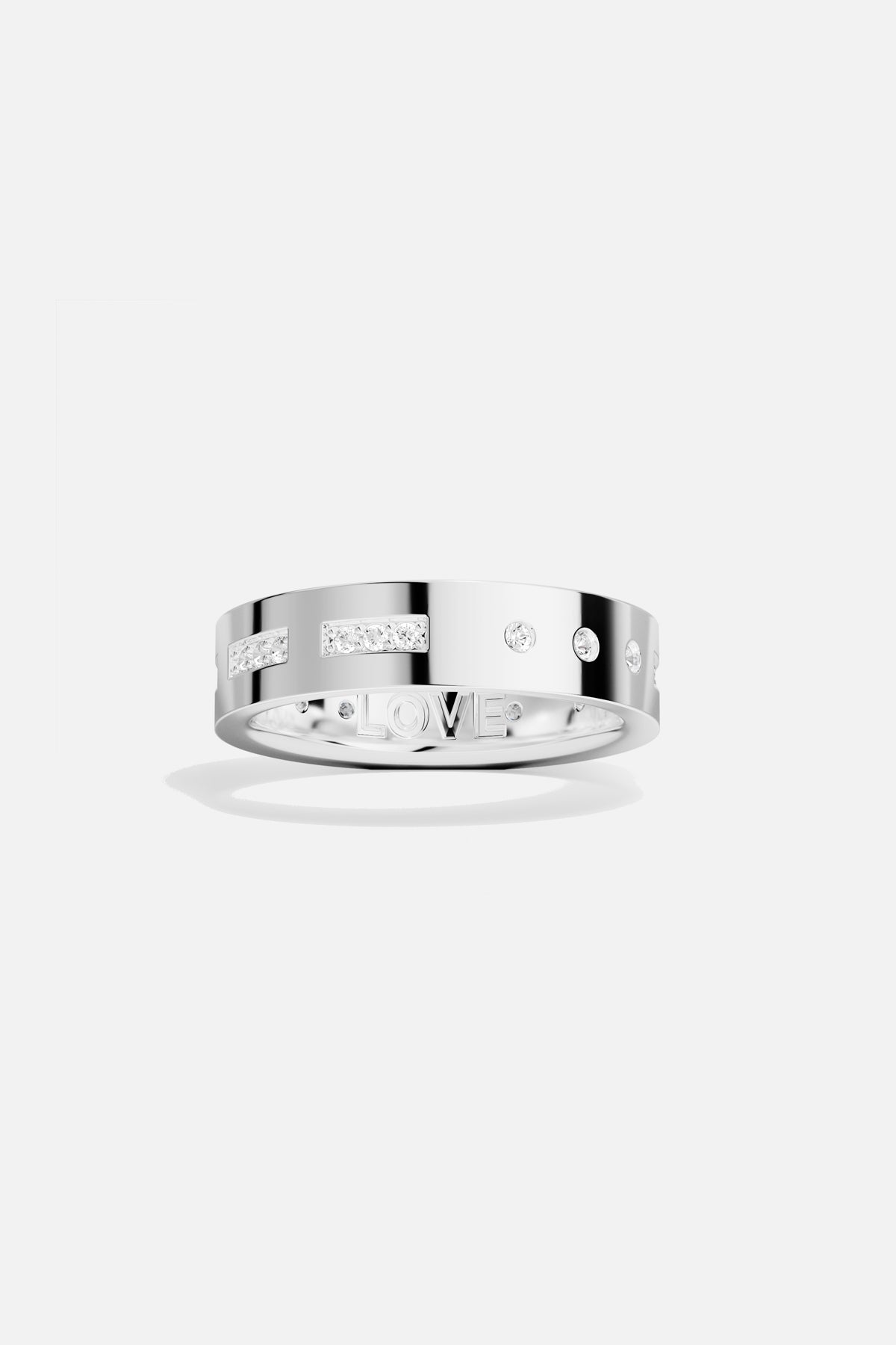 APM Monaco Morse Code LOVE Bague blanche rhodiée