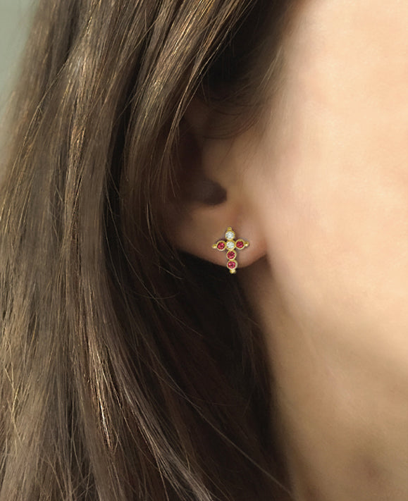 Aimée Aimer Petit AA boucle oreille or diamants rubis unité paire
