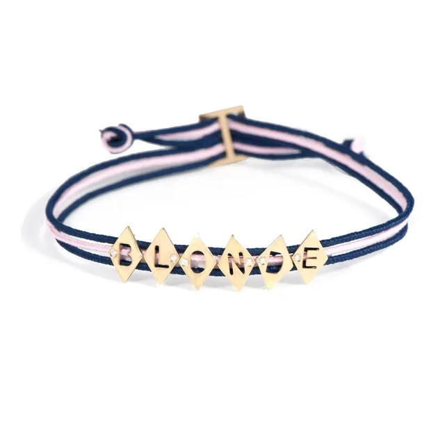 Aimée Aimer Alphabet bracelet 6 lettres or jaune diamant cordon marine