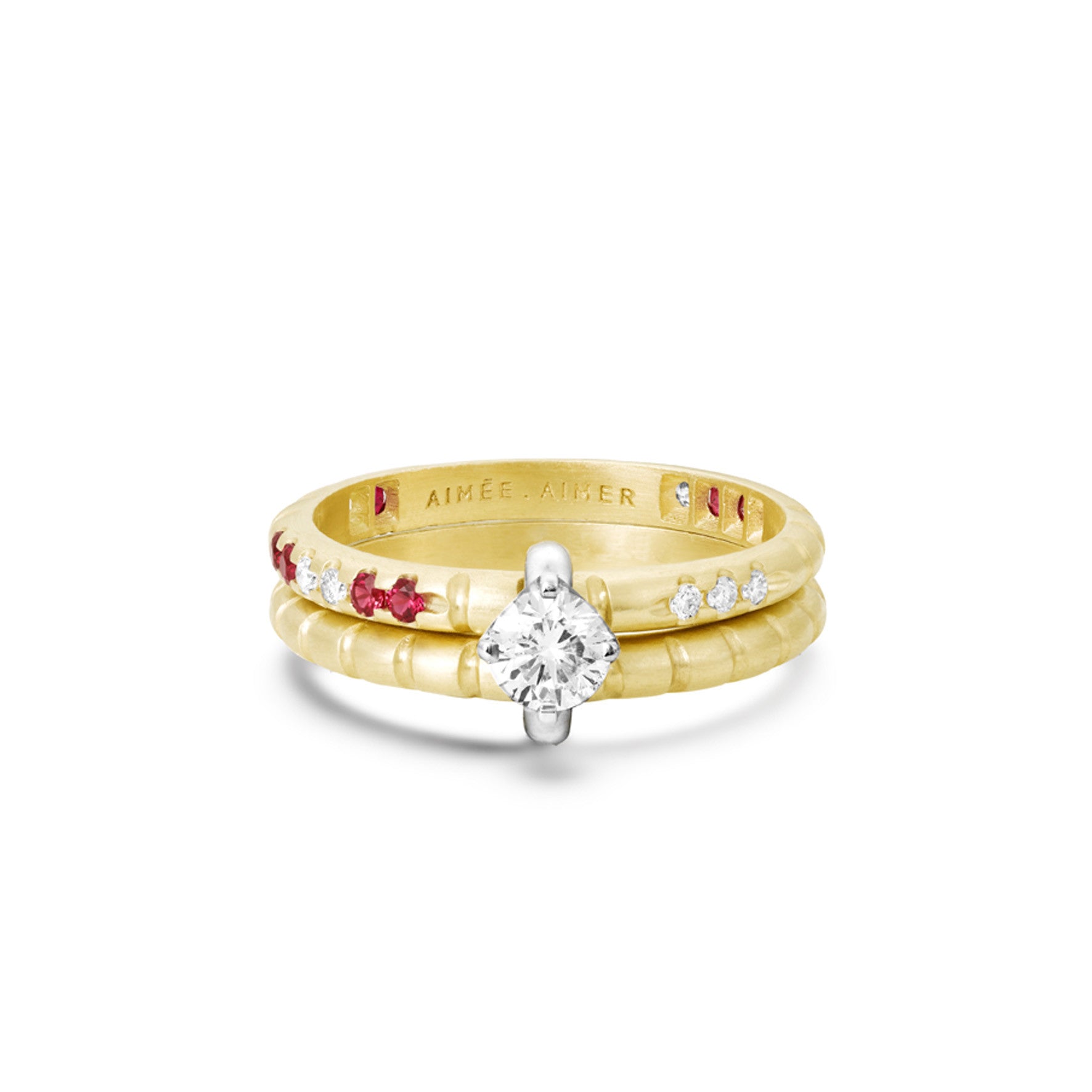 Aimée Aimer Nous n°4 bague or jaune rubis diamants taille 52