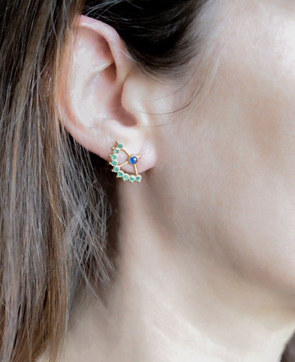 Aimée.Aimer Beija-flor Boucles Or Jaune Saphirs Émeraudes Paire