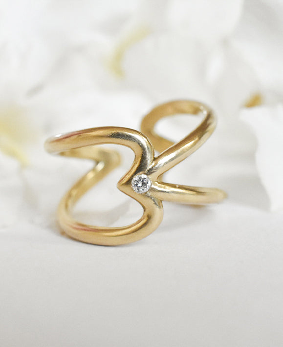 Aimée Aimer Crush bague cœurs or jaune diamants taille 50 0,19 ct