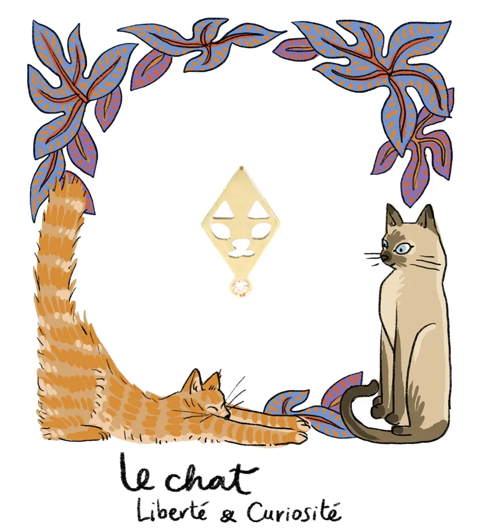 Aimée Aimer Chat boucle d'oreille or jaune diamant seule