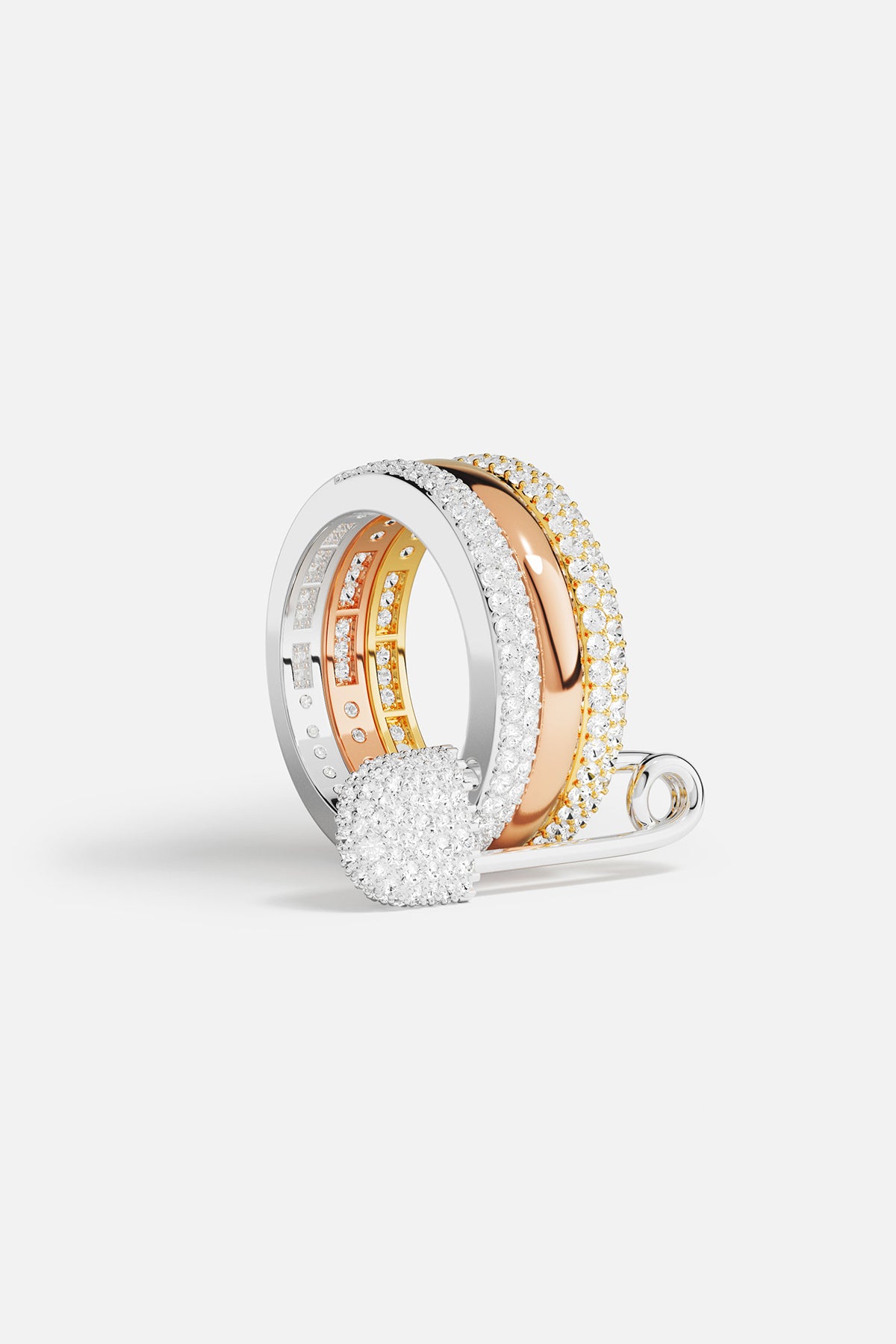 APM Monaco Morse Code Baby XL bague tricolore pavée