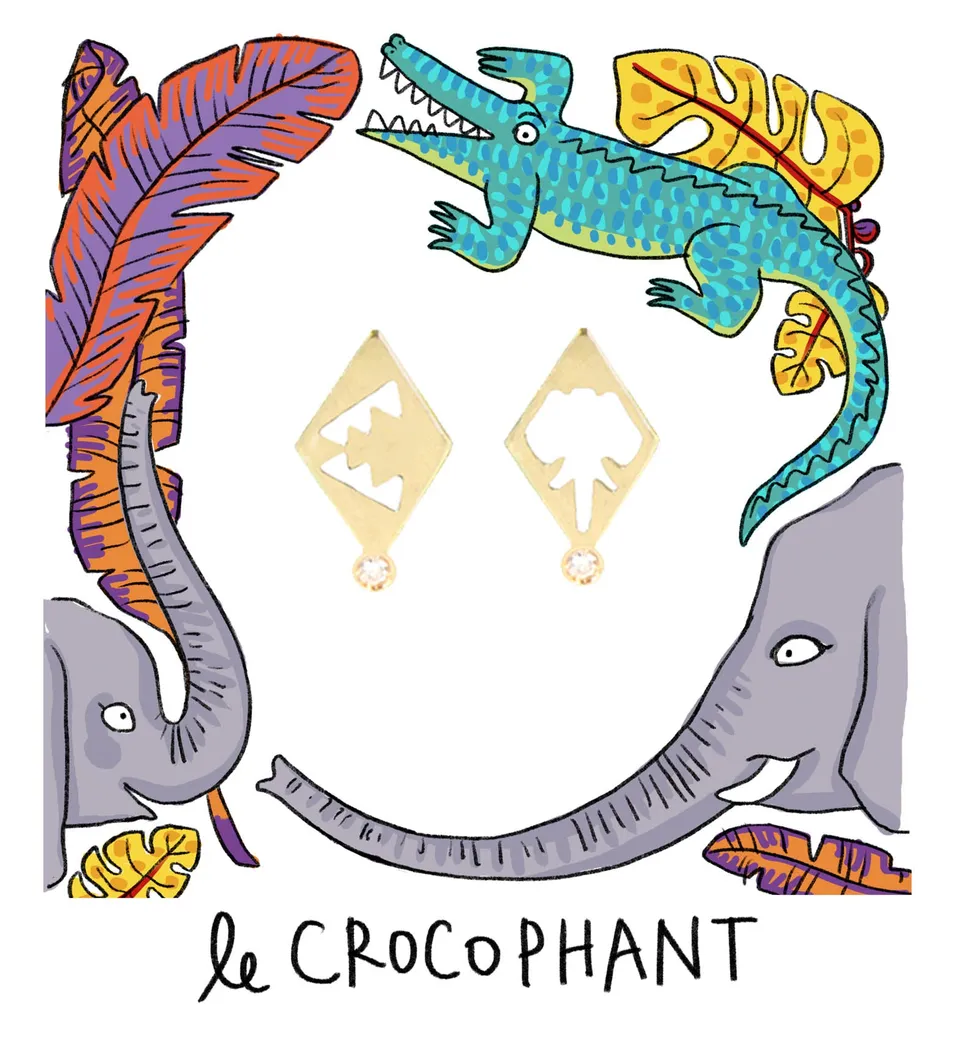 Aimée Aimer Crocophant boucles oreilles or jaune diamant paire