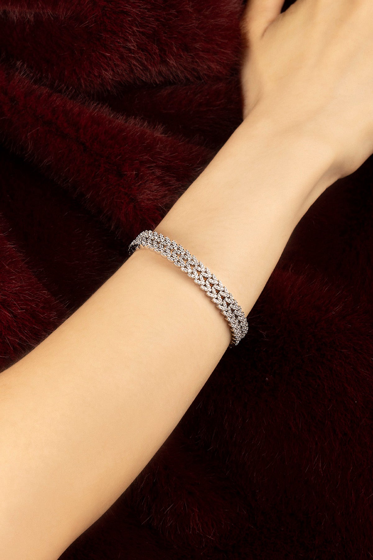 APM Monaco Automne Couture bracelet double jonc blanc M zircon