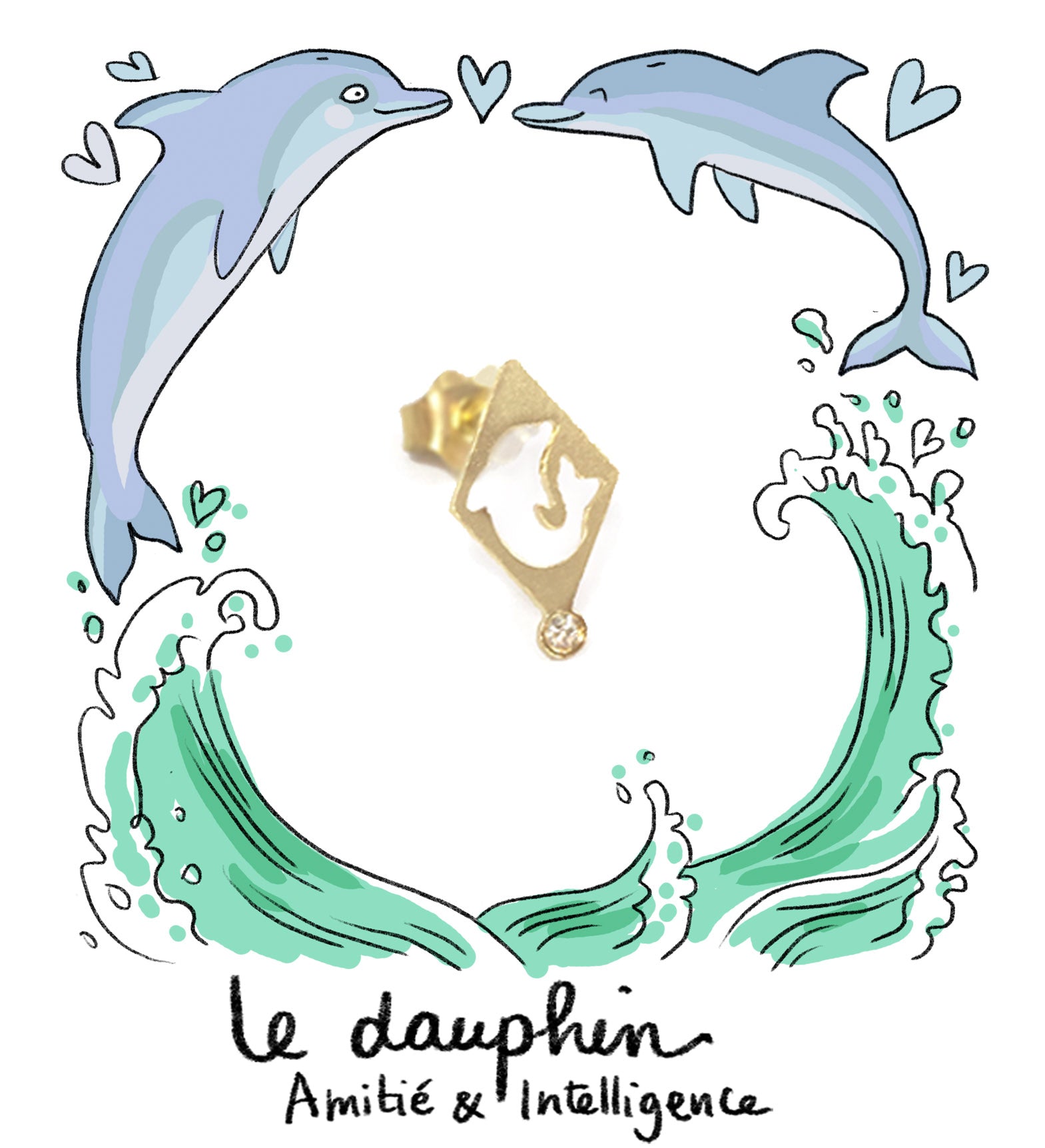 Aimée Aimer Dauphin boucle d'oreille or jaune diamant