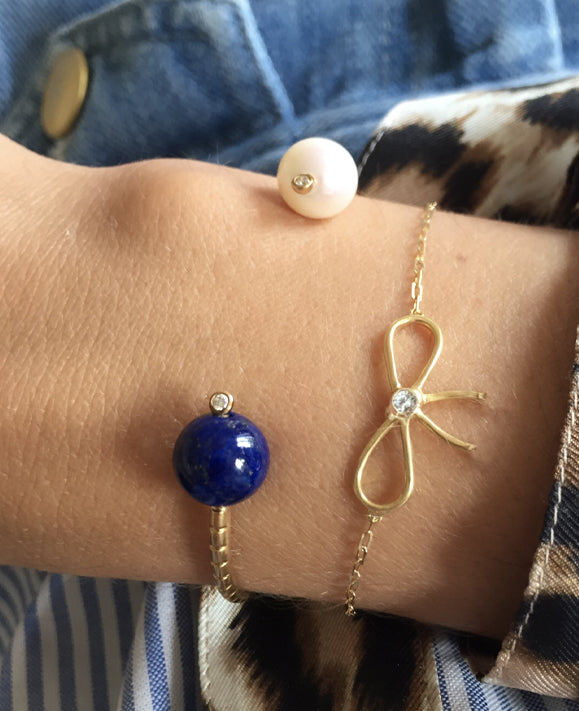 Aimée Aimer Chance bracelet jonc or perle lapis taille S
