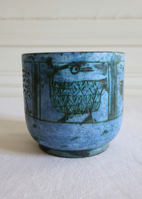 Aimée Aimer Jacques Blin cache-pot céramique bleu oiseaux
