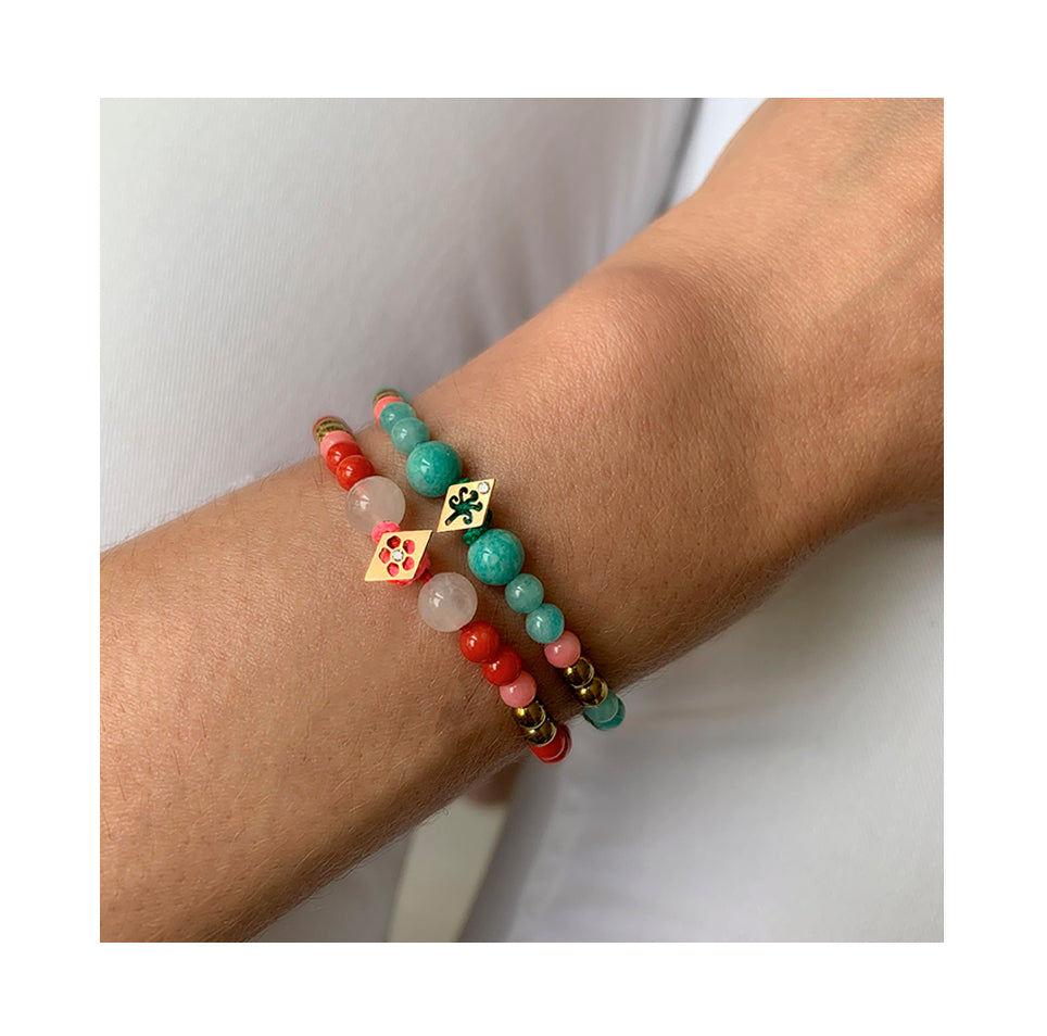 Aimée Aimer Aloha bracelet lettre or jaune diamant corail