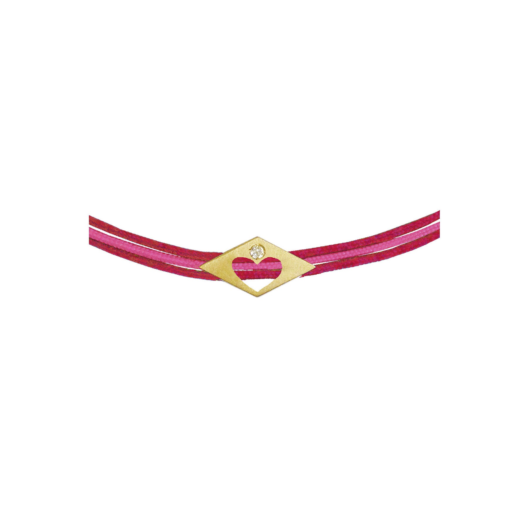 Aimée Aimer Le Coeur bracelet or jaune diamant cordons rouge rose