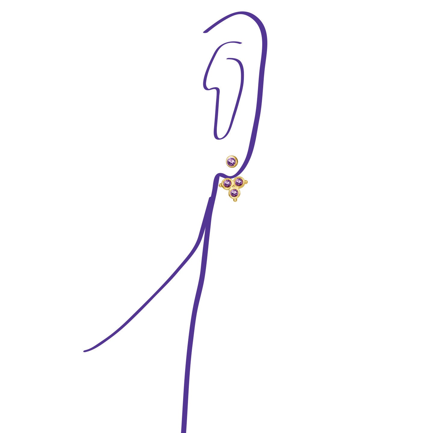 Aimée Aimer Delta dessous d’oreille or jaune améthyste + puce