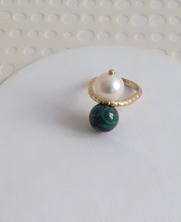 Aimée Aimer Chance bague or jaune perle malachite taille 52