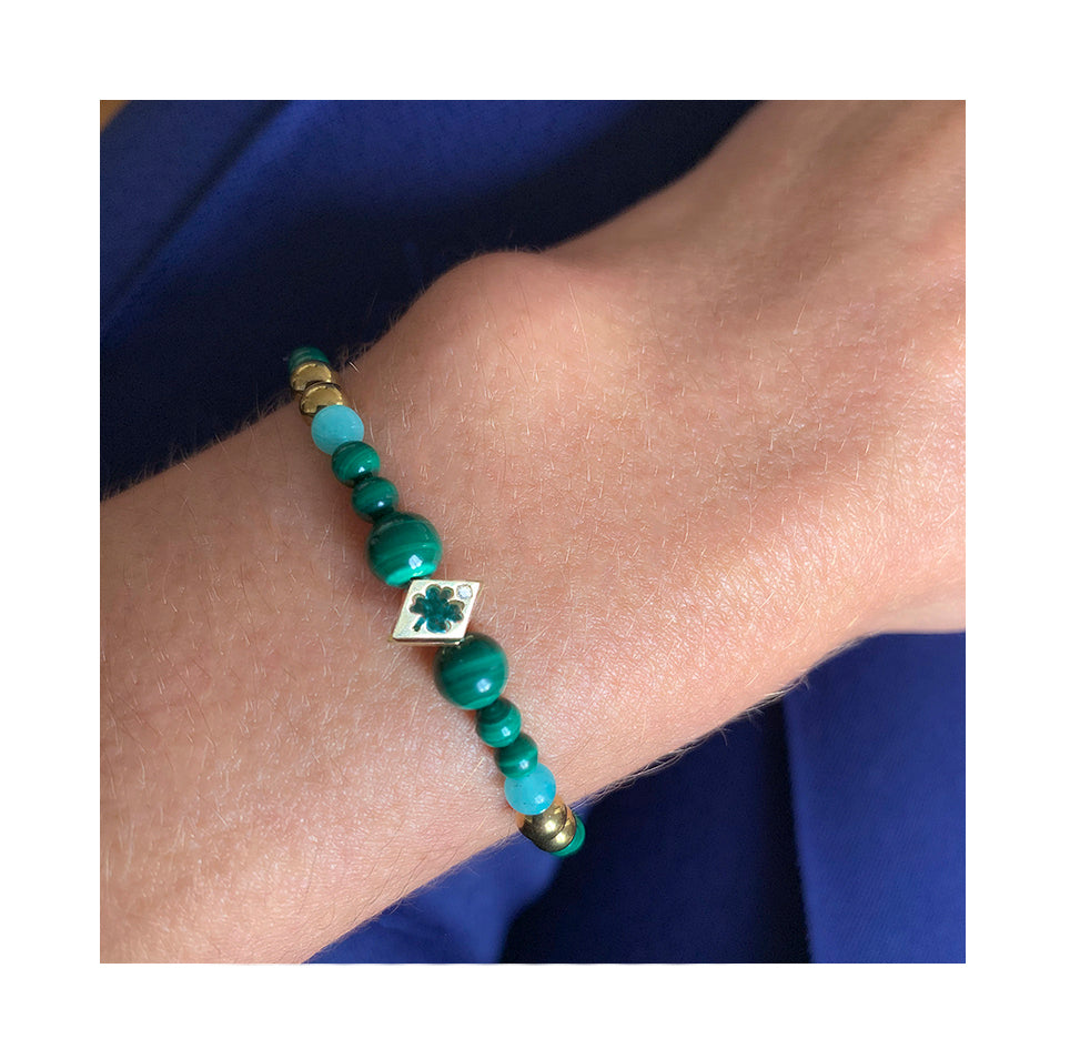 Aimée Aimer Alphabet Aloha bracelet or jaune diamant malachite