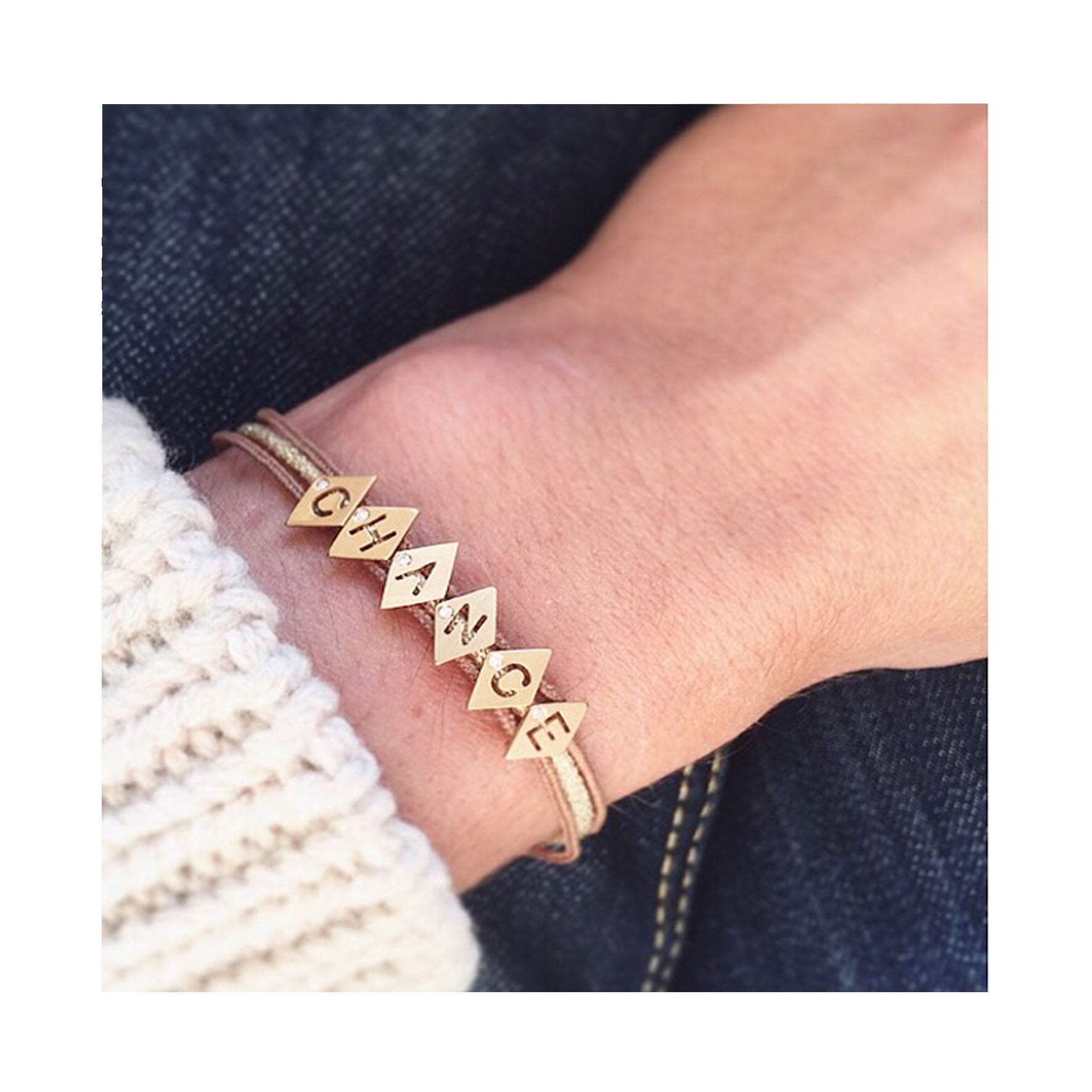 Aimée Aimer Alphabet bracelet 6 lettres or jaune diamant cordon marine