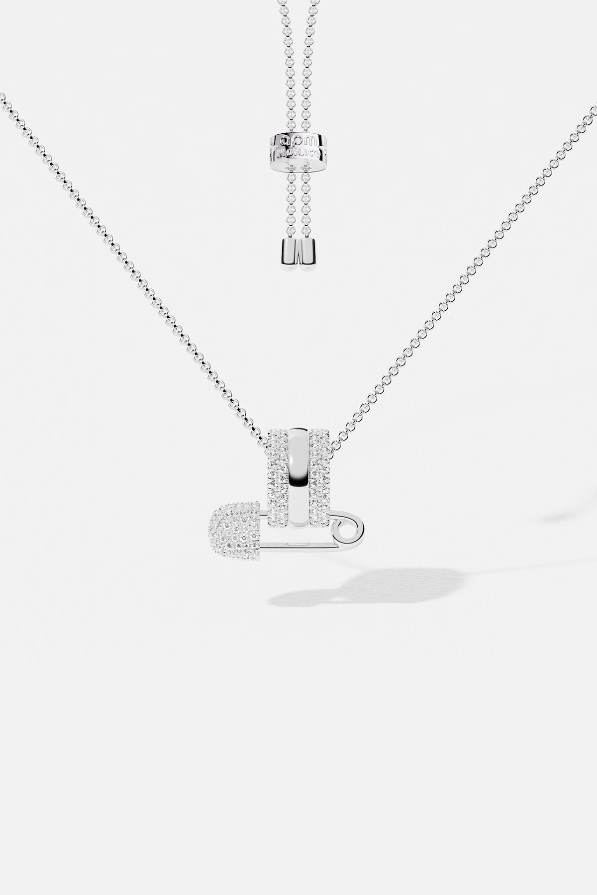 APM Monaco Morse Code Baby XL collier chaîne blanc zircon