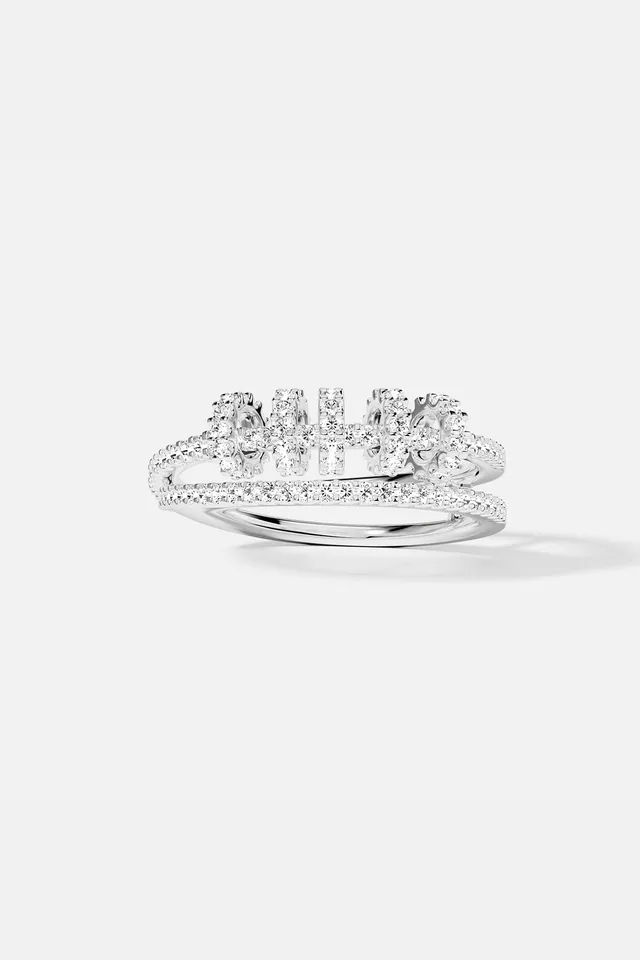APM Monaco Croisette Piercing Double bague argent blanc zircons