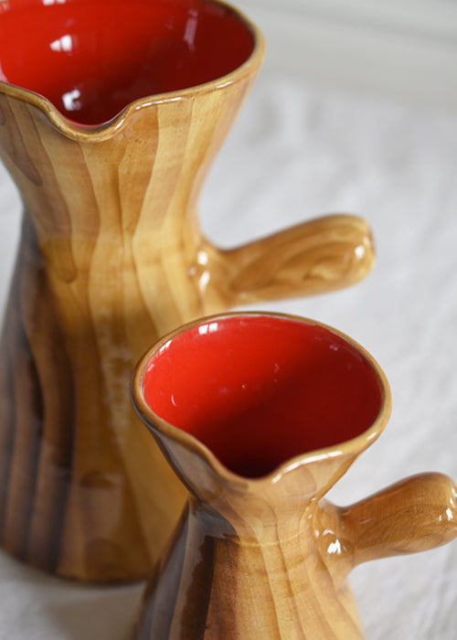Grandjean Jourdan paire vases pichets céramique bois rouge