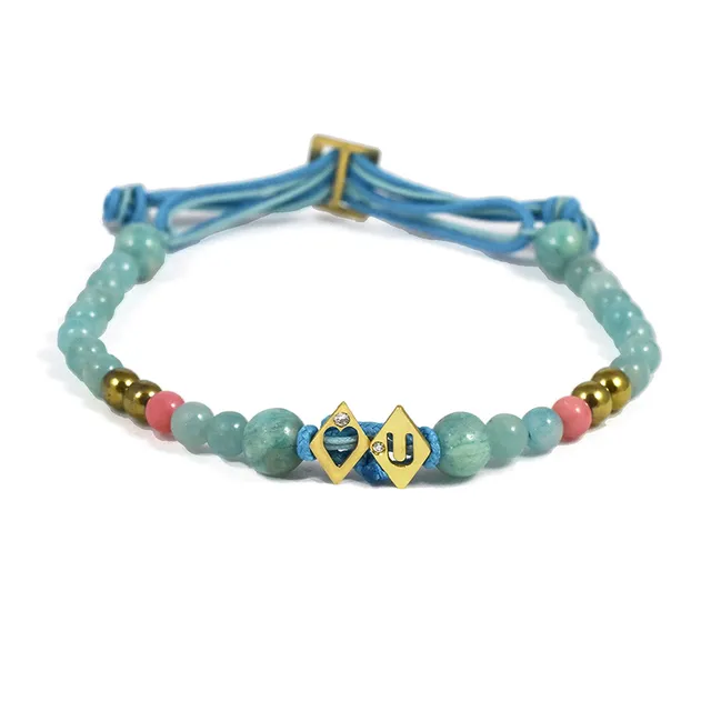 Aimée Aimer Alphabet Aloha bracelet or jaune 2 lettres amazonite