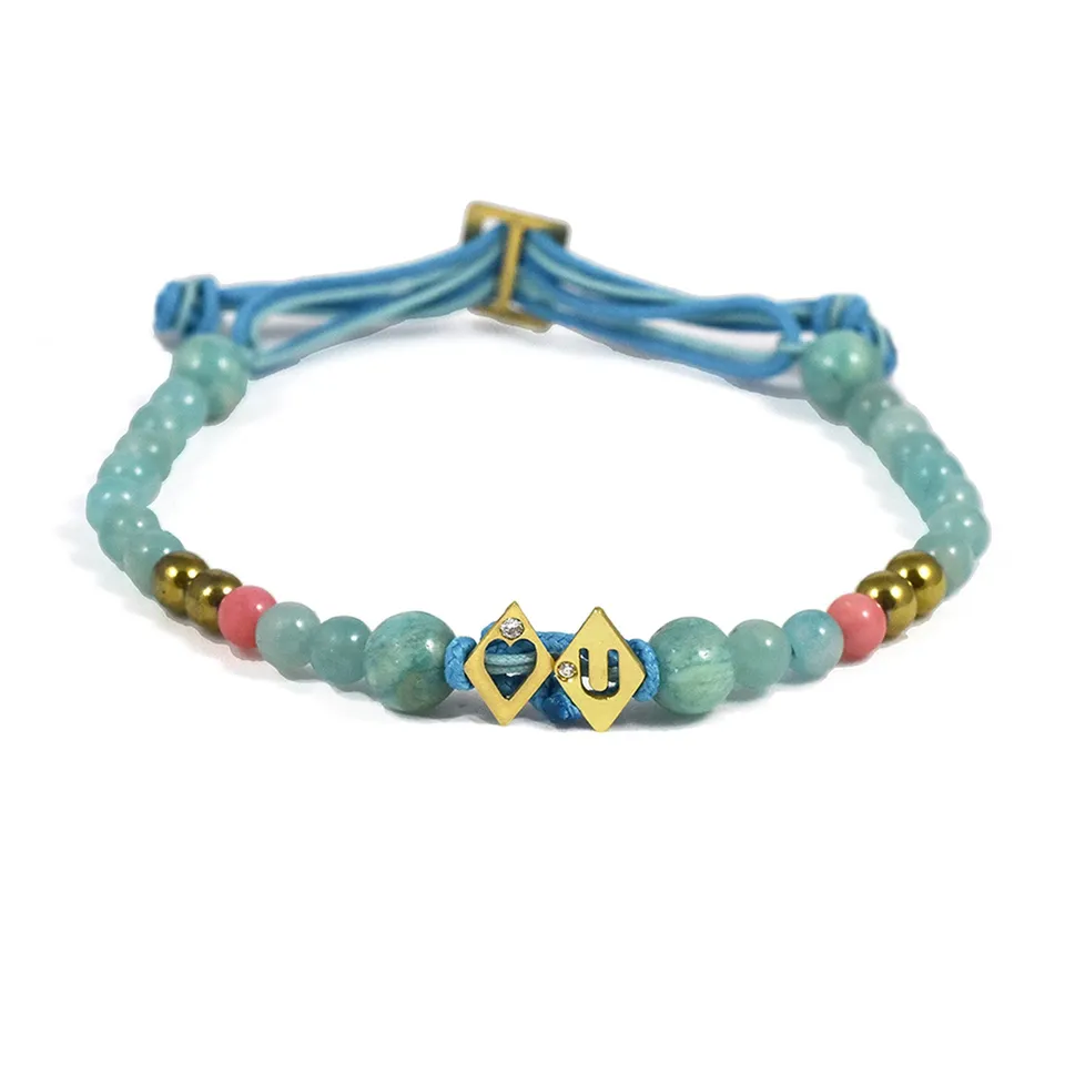 Aimée Aimer Alphabet Aloha bracelet or jaune 2 lettres amazonite