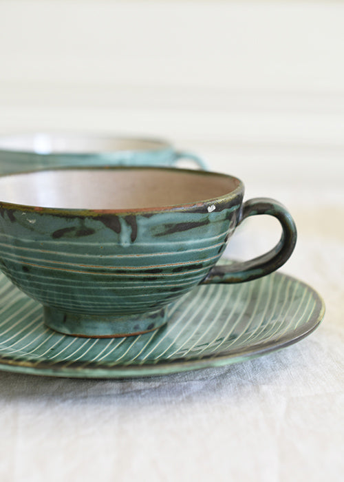 Robert Picault tasses petit déjeuner céramique verte paire