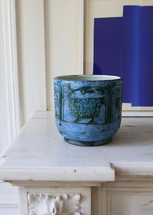 Aimée Aimer Jacques Blin cache-pot céramique bleu oiseaux