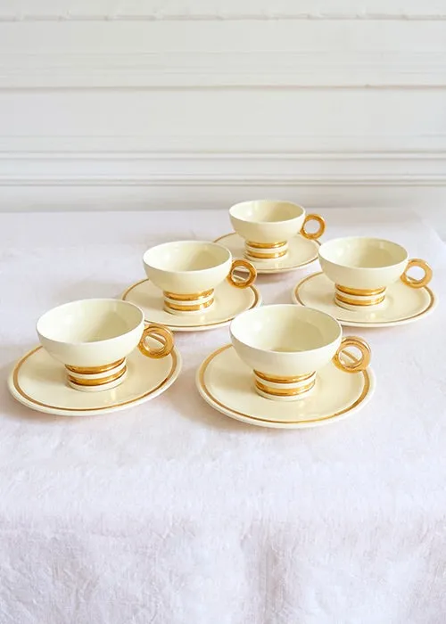 Aimée Aimer Gatsby Robj 5 tasses porcelaine ivoire et or