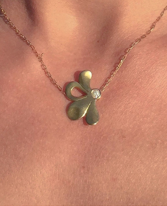 Aimée Aimer Pétale collier or jaune diamant 42 cm