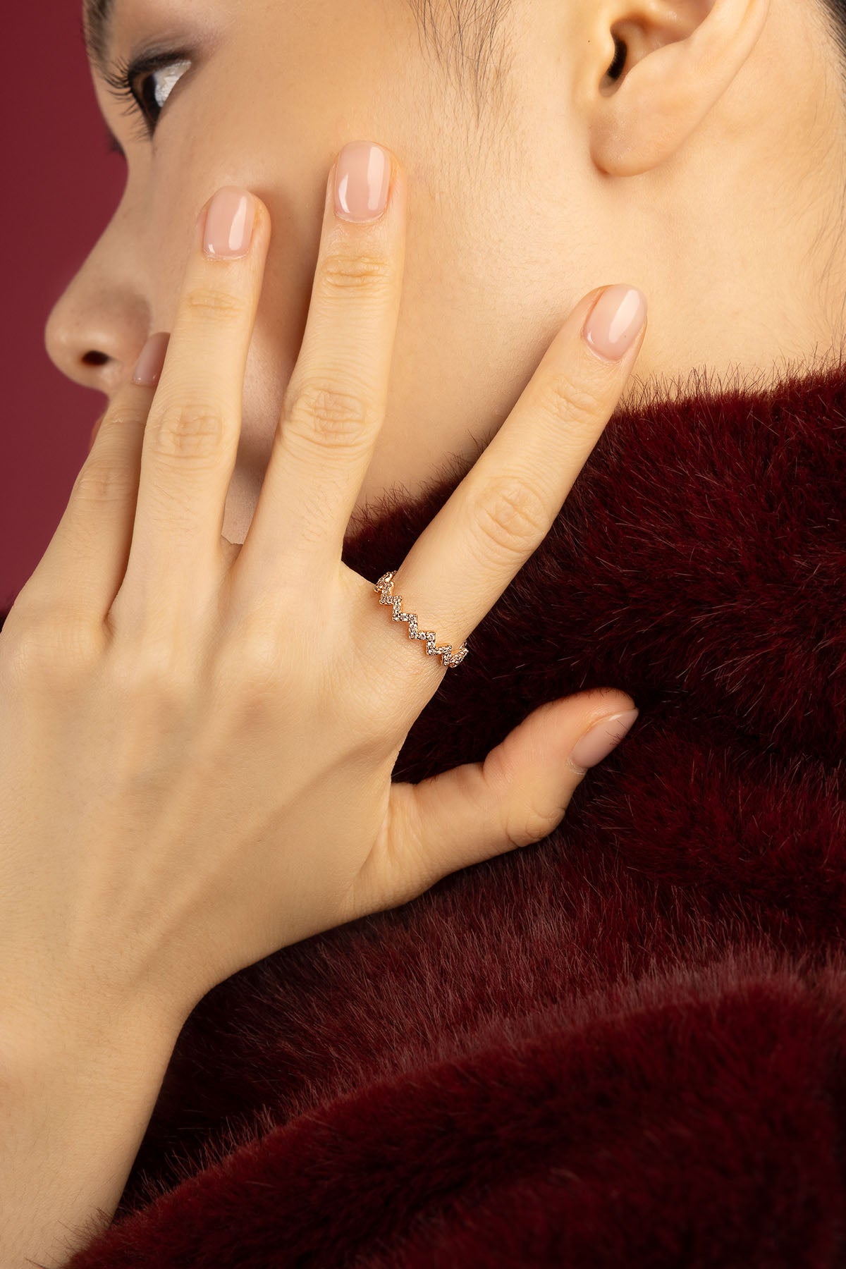 APM Monaco Croisette Vague bague or rose taille 54 pavé